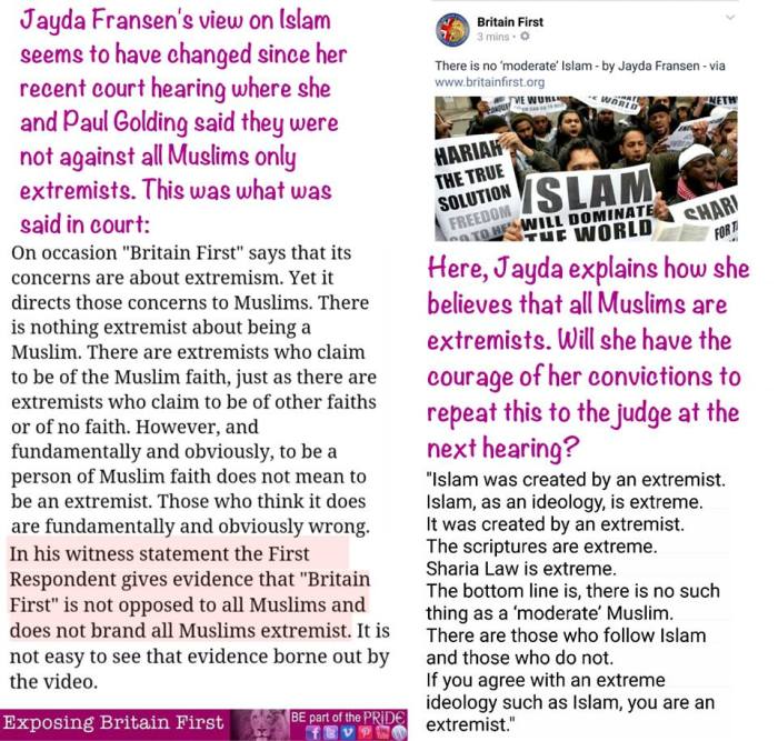 EBF extremist Jayda no moderate muslim BF court lie