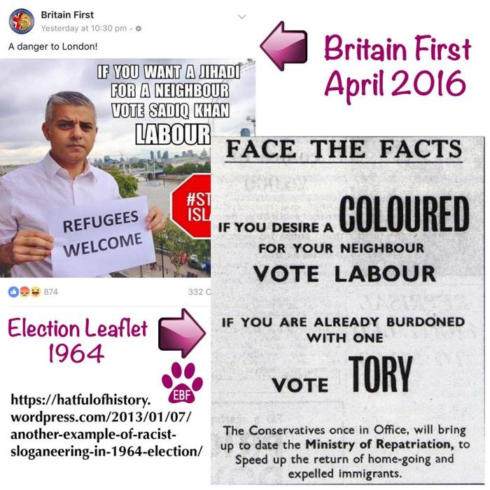 EBF Racist election address Sadiq Khan mayoral election May 2016 conservative 1964