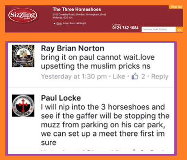 Paul Locke EDL Birmingham mosque May 2016 3 horseshoes